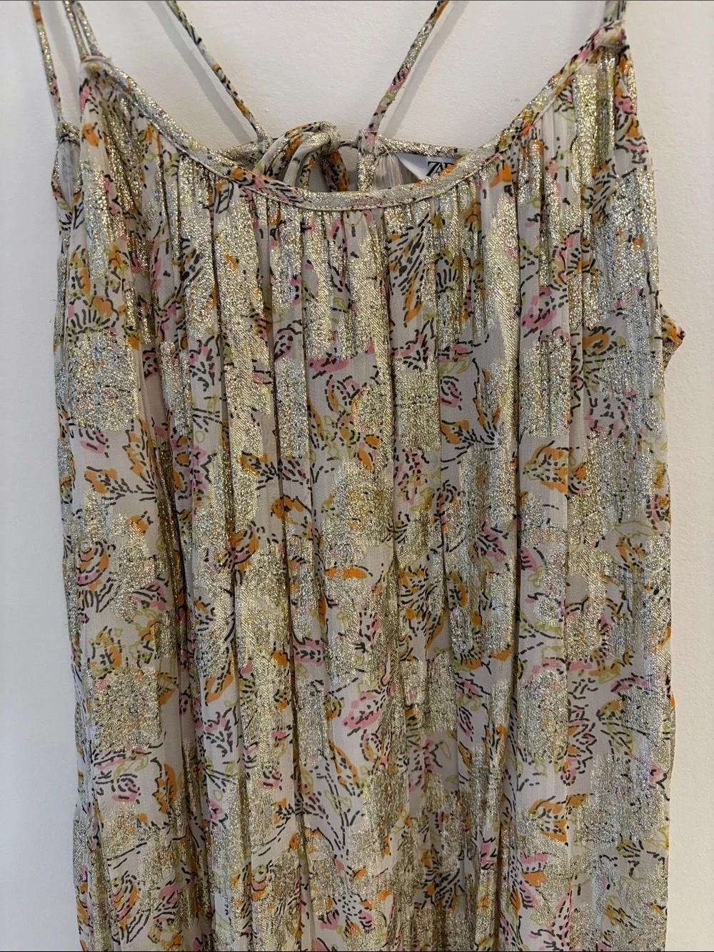 Zara floral gold shimmer maxi dress - Picture 3 of 5